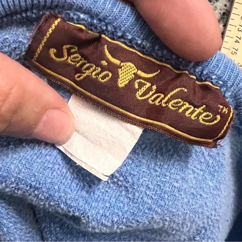 Sergio Valente V-Neck blue velour Sweater - Picture 7 of 8